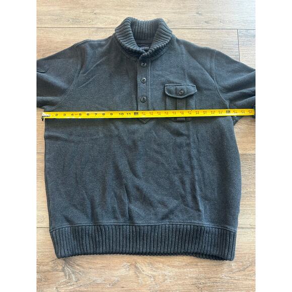 Land's End Men's Size XL 1/4 Button Sweater Elbow Patches Warm Dark Gray - Picture 7 of 9